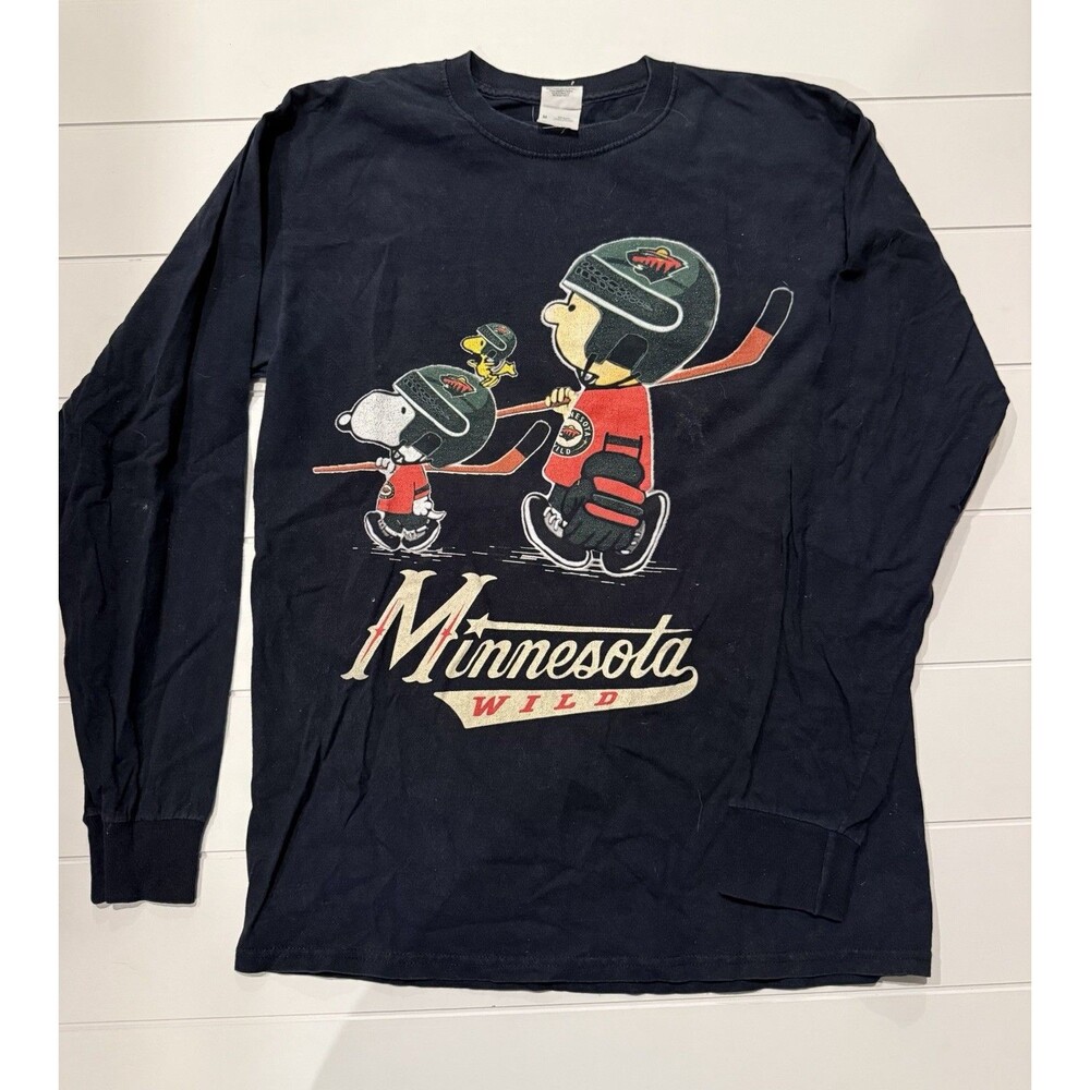 Vintage Peanuts Snoopy & Woodstock Minnesota Wild Hockey T‑Shirt – Medium – Long